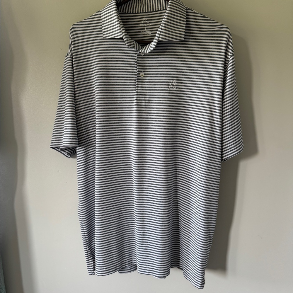 Rhoback grey and White Striped Polo Shirt